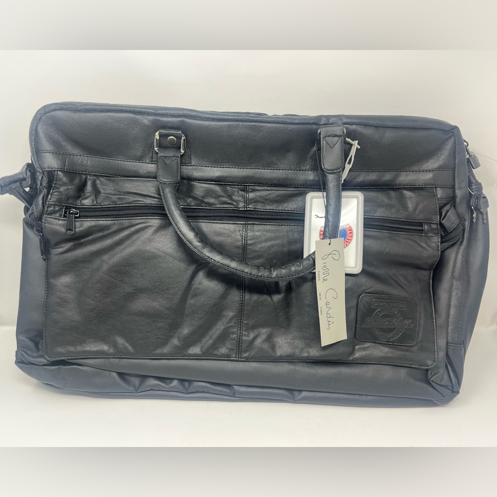 PIERRE CARDIN Leather Luggage Bag Genuine Black Grand Touring Collection VTG NWT